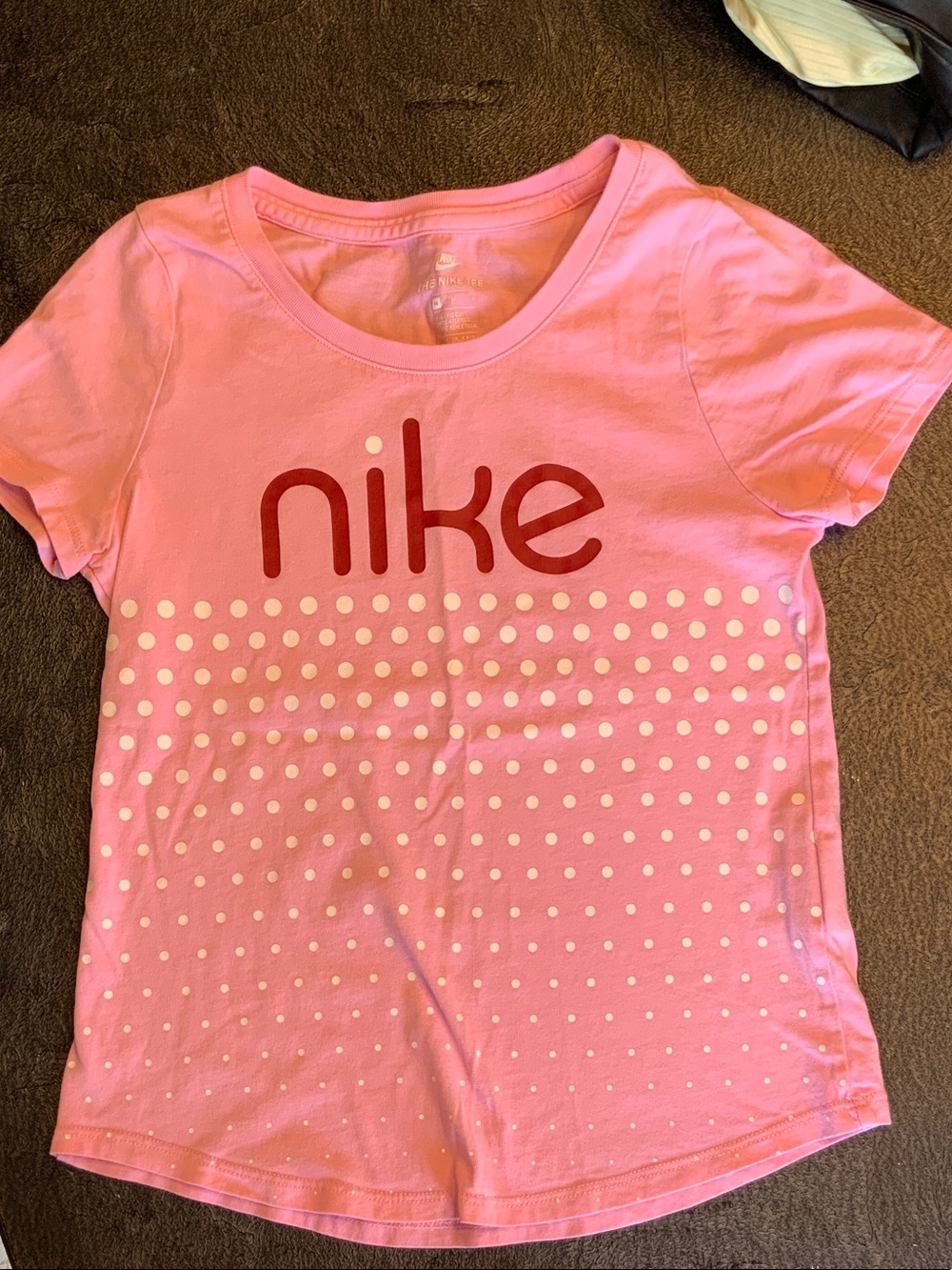 Nike Pink Short Sleeve Tee with Red Logo and White Polka Dots